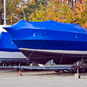 Shrink-wrapped boat